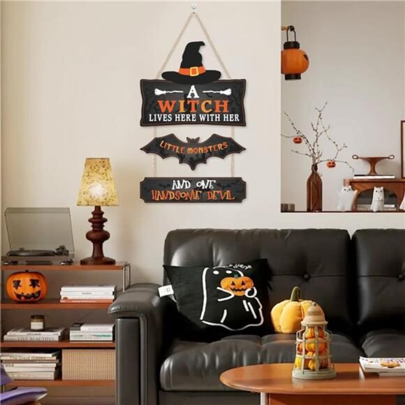 3Pcs Halloween Party Door Hanger Witch Themed Wall Hanging Sign - Picture 6 of 7